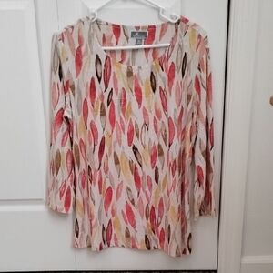 JM Collection Pink and Orange Fitted 3/4 Sleeve Blouse